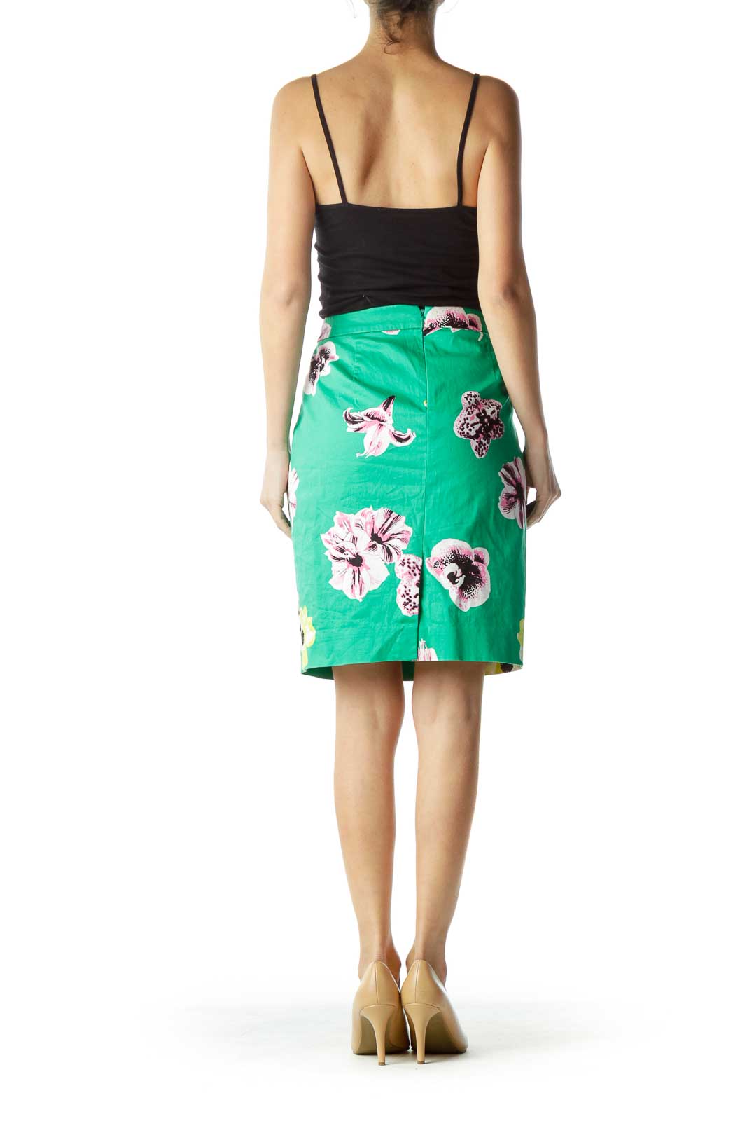 Green Floral Pencil Skirt