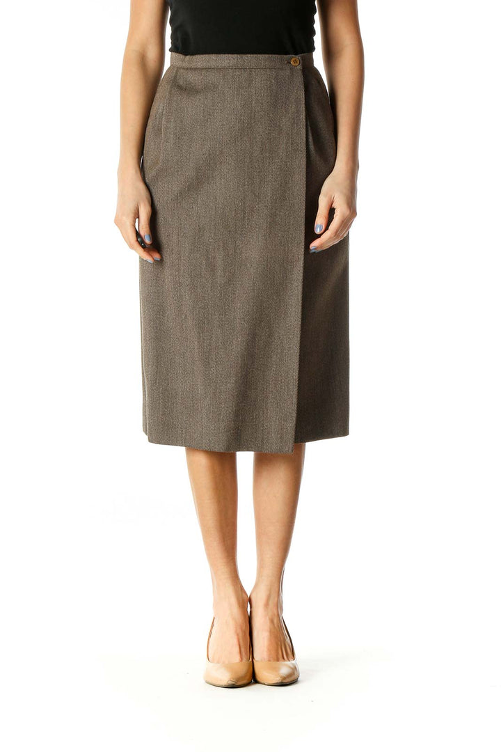 Brown Wool Pencil Skirt