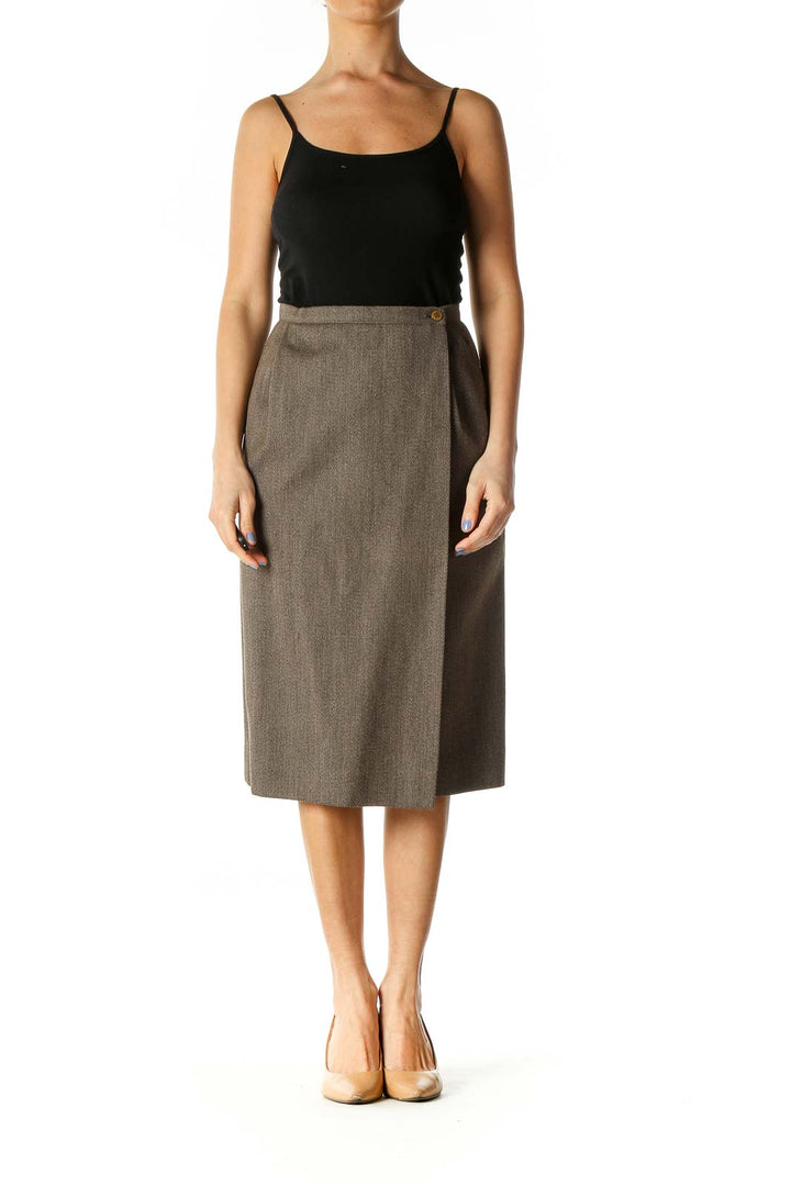 Brown Wool Pencil Skirt