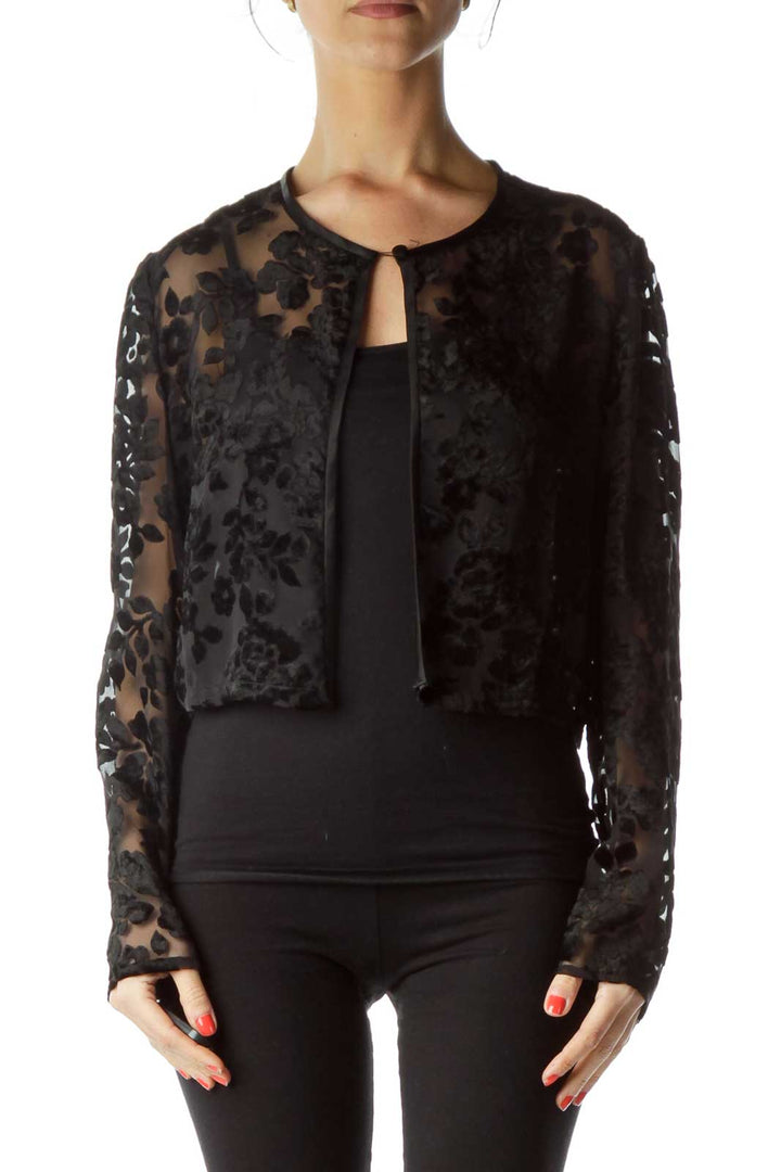 Black Sheer Floral Cropped Jacket