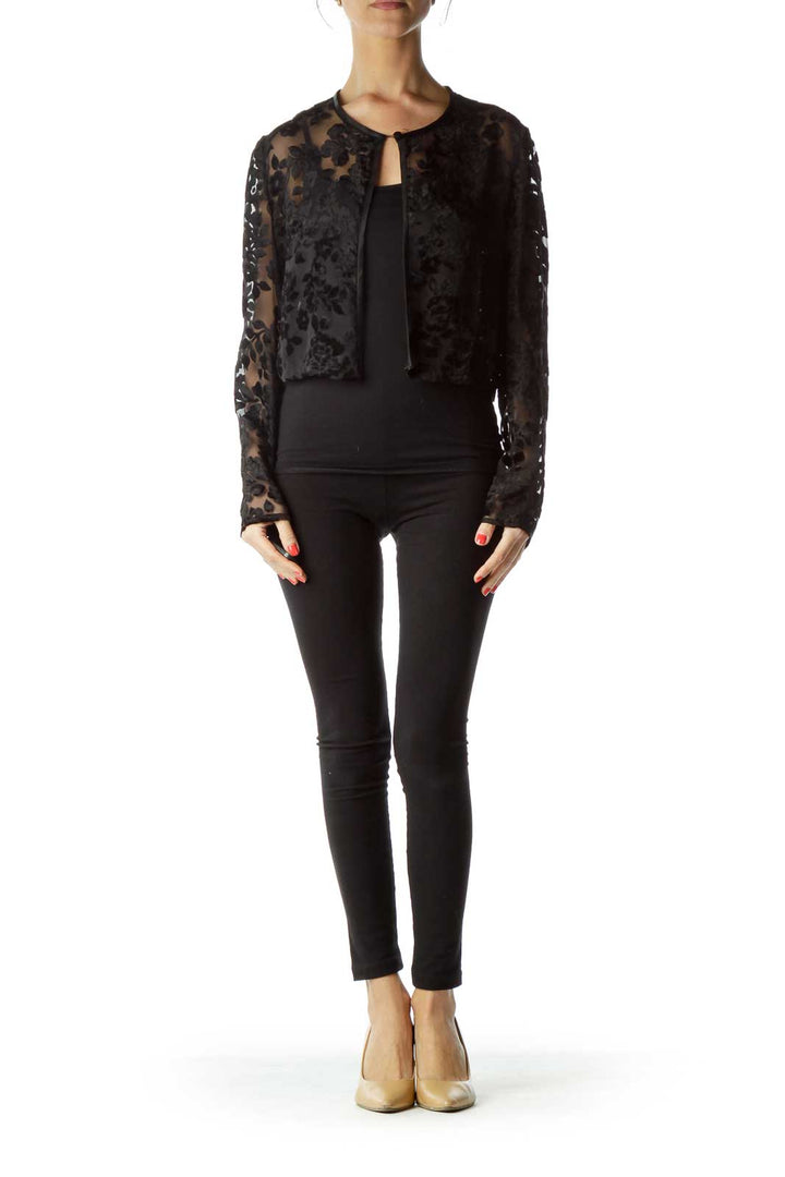 Black Sheer Floral Cropped Jacket