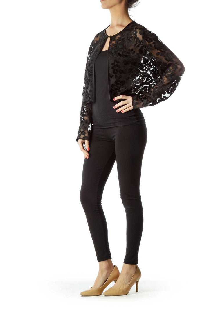 Black Sheer Floral Cropped Jacket