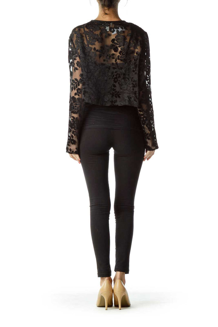 Black Sheer Floral Cropped Jacket