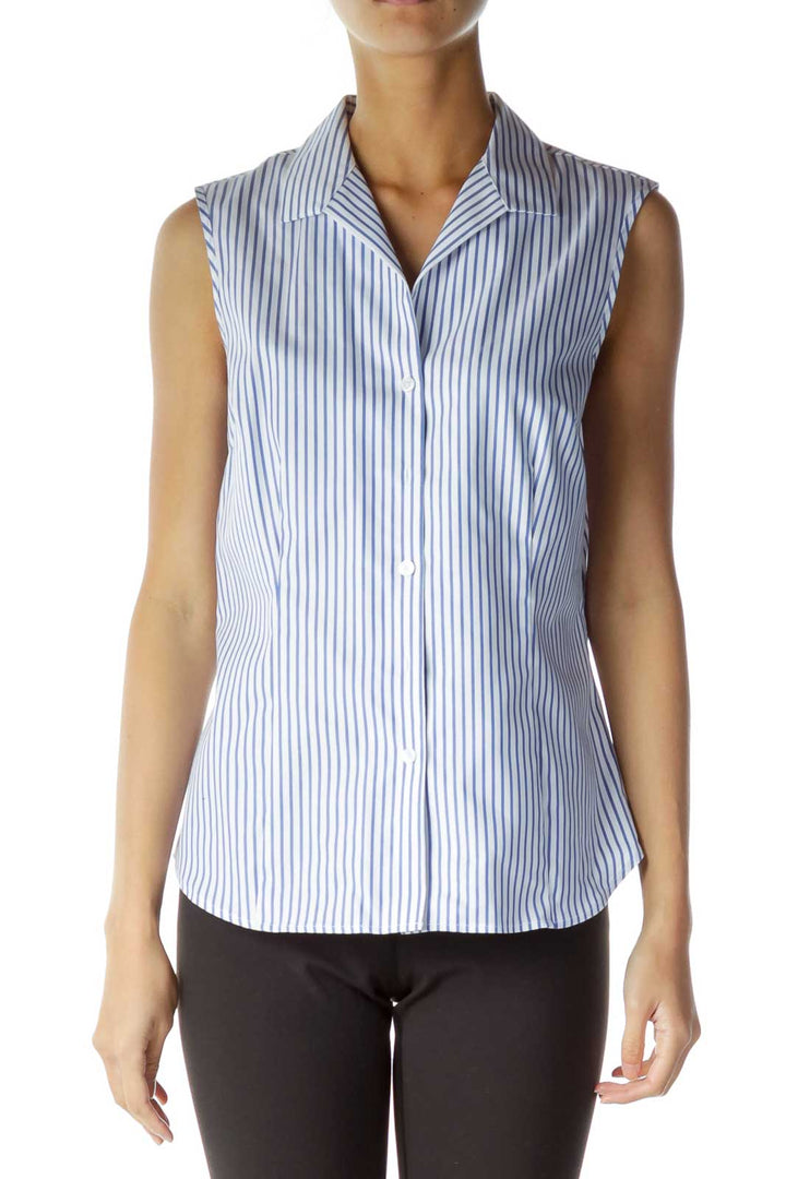 Blue White Striped Sleeveless Shirt