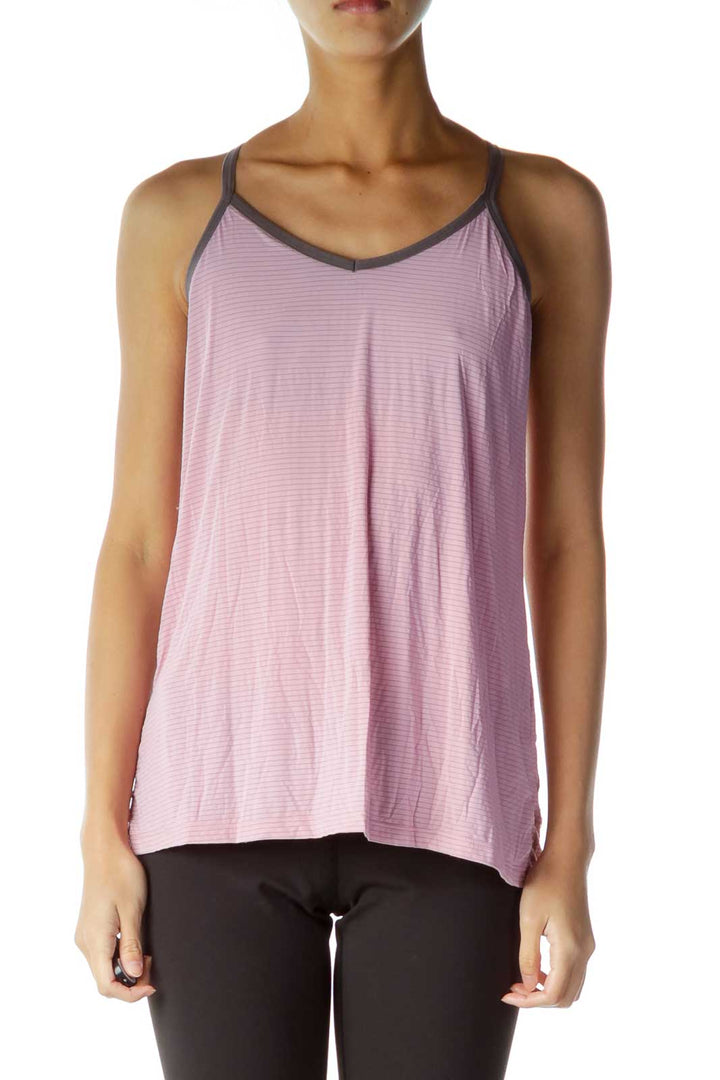 Pink Gray Loose Striped Yoga Top