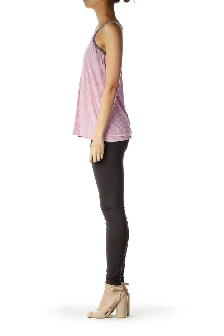 Pink Gray Loose Striped Yoga Top