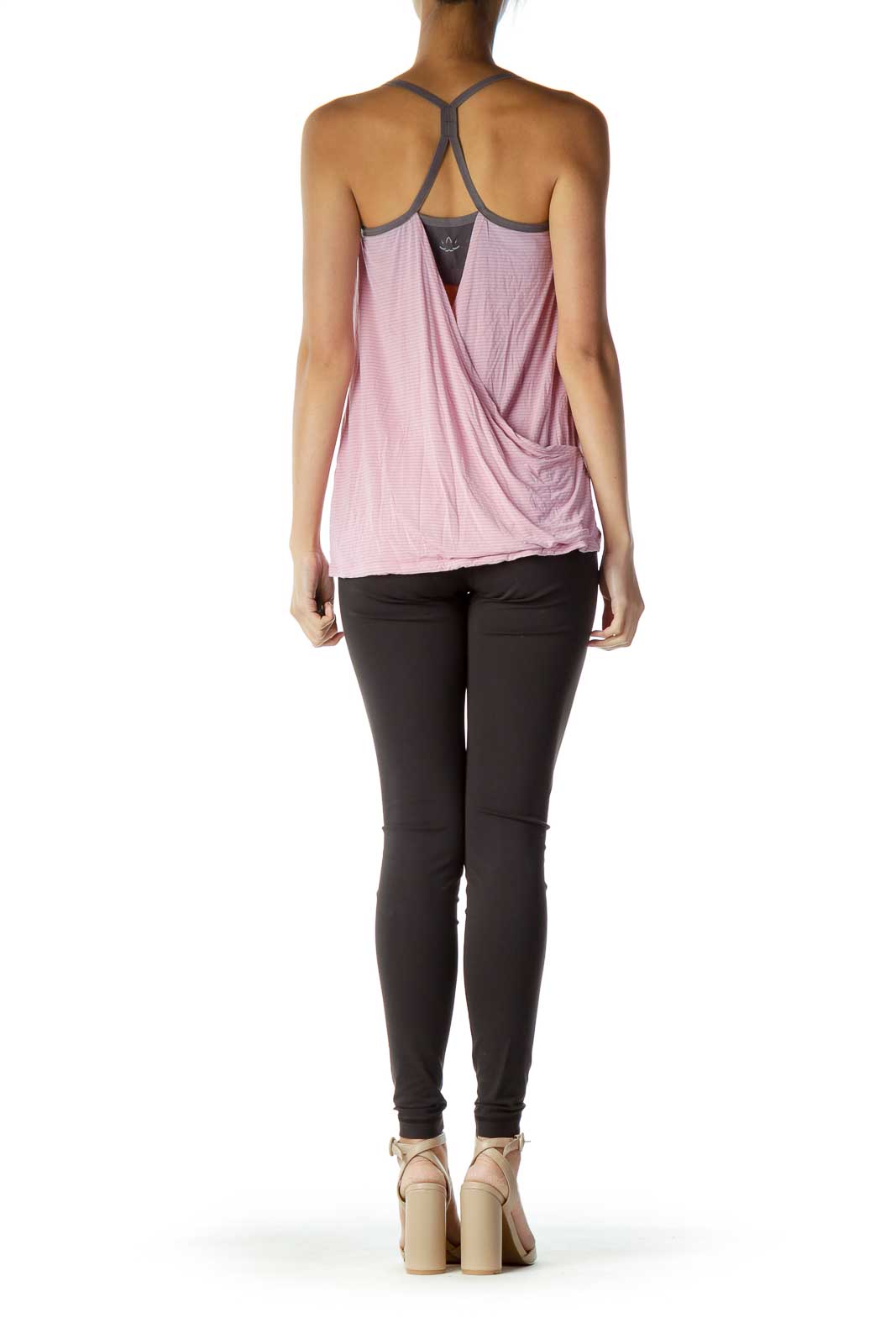 Pink Gray Loose Striped Yoga Top