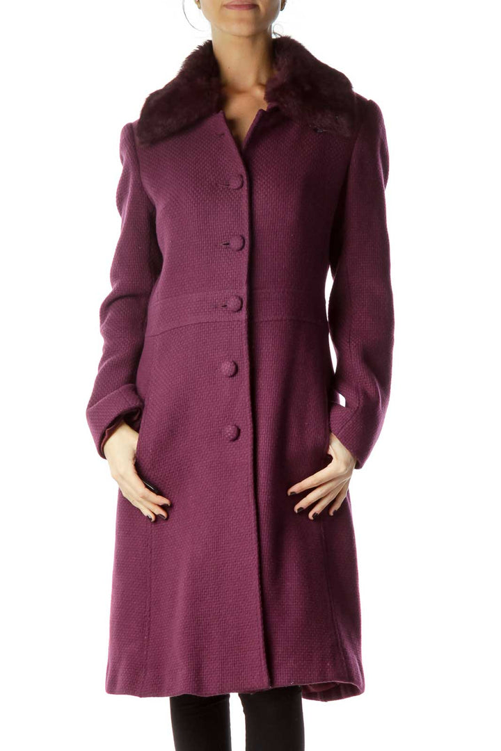 Purple Faux-Fur Collar Single Breast Coat