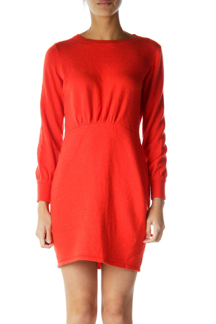 Red A-Line Long-Sleeve Knit Dress