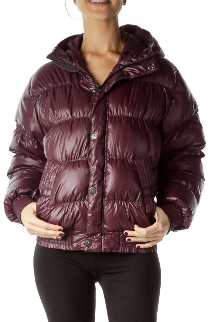 Burgundy Hooded Padded Down Jacket