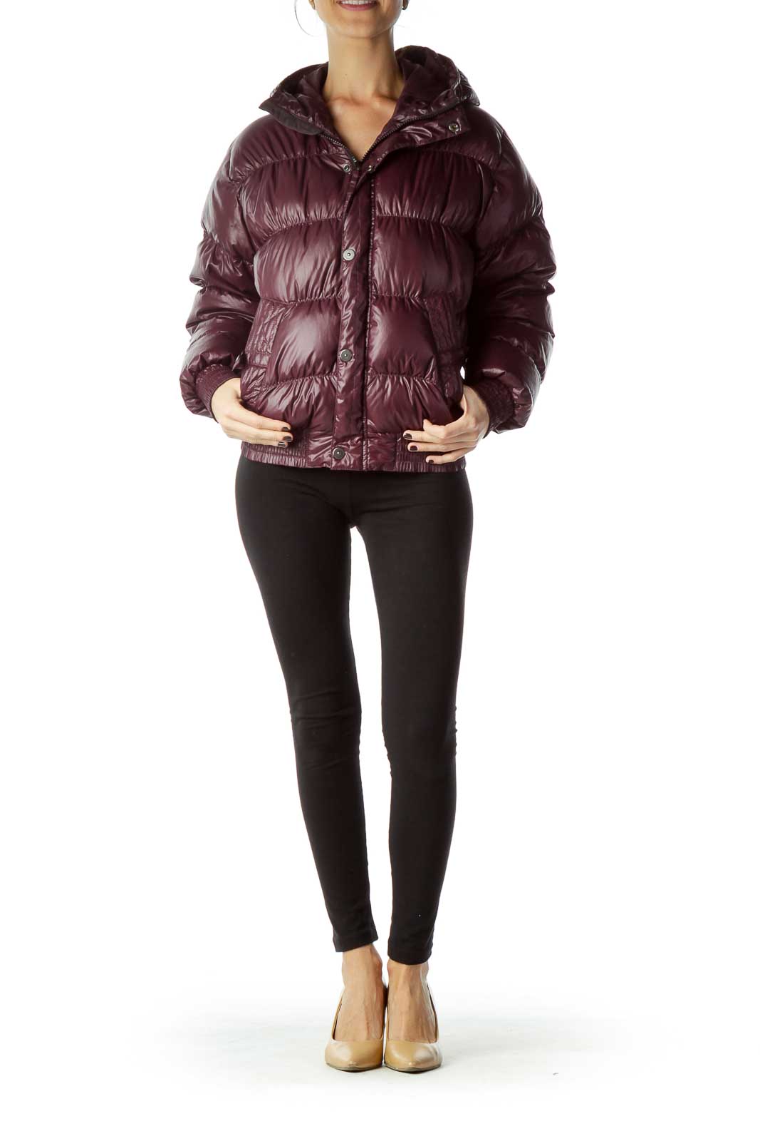 Burgundy Hooded Padded Down Jacket