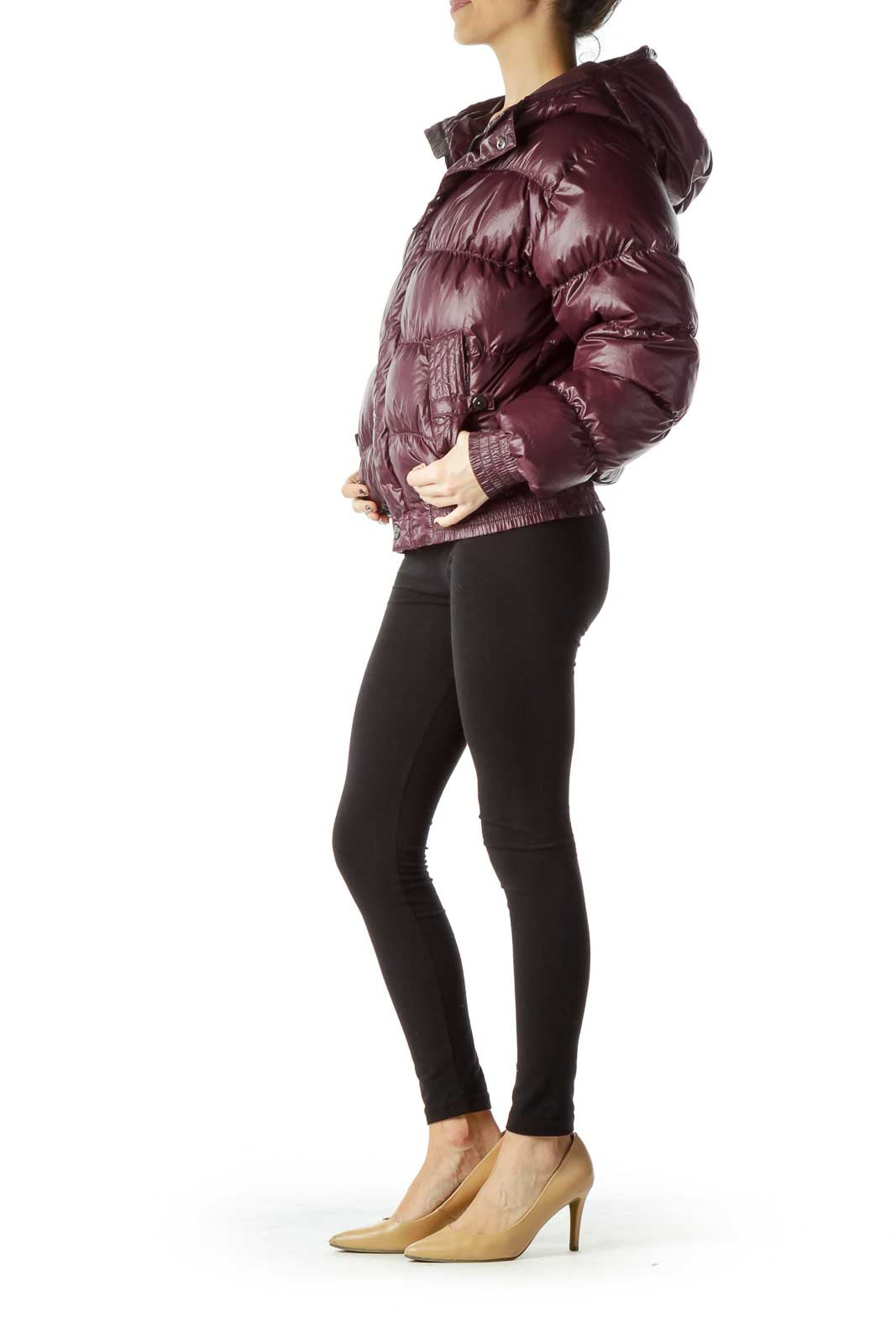 Burgundy Hooded Padded Down Jacket