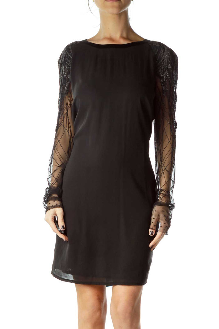 Black Beaded Shift Cocktail Dress