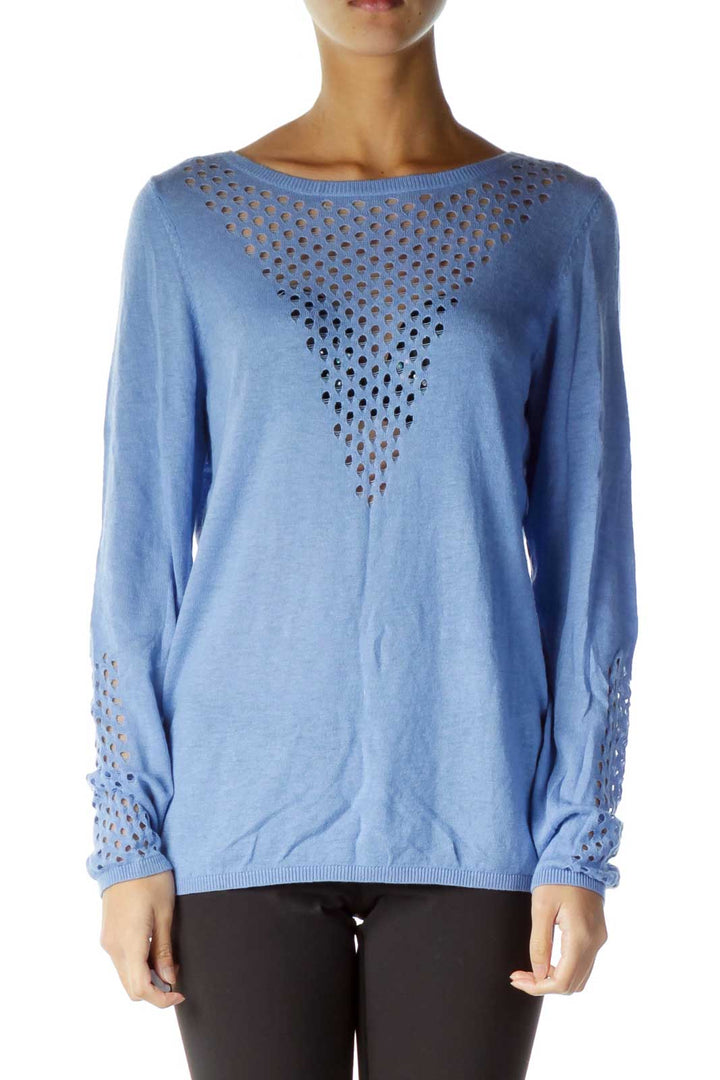 Blue Crocheted Detail Sweater