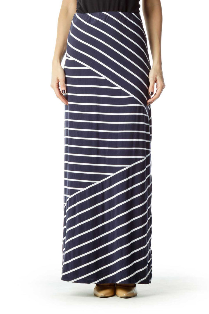 Navy White Stripe Maxi Skirt