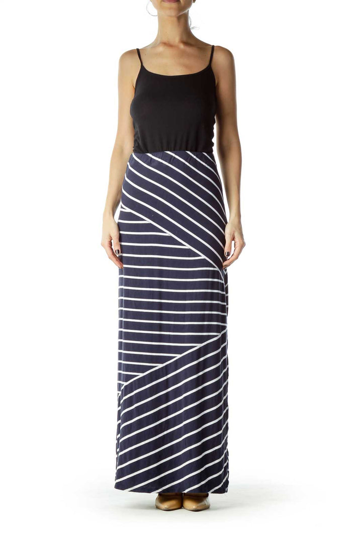 Navy White Stripe Maxi Skirt