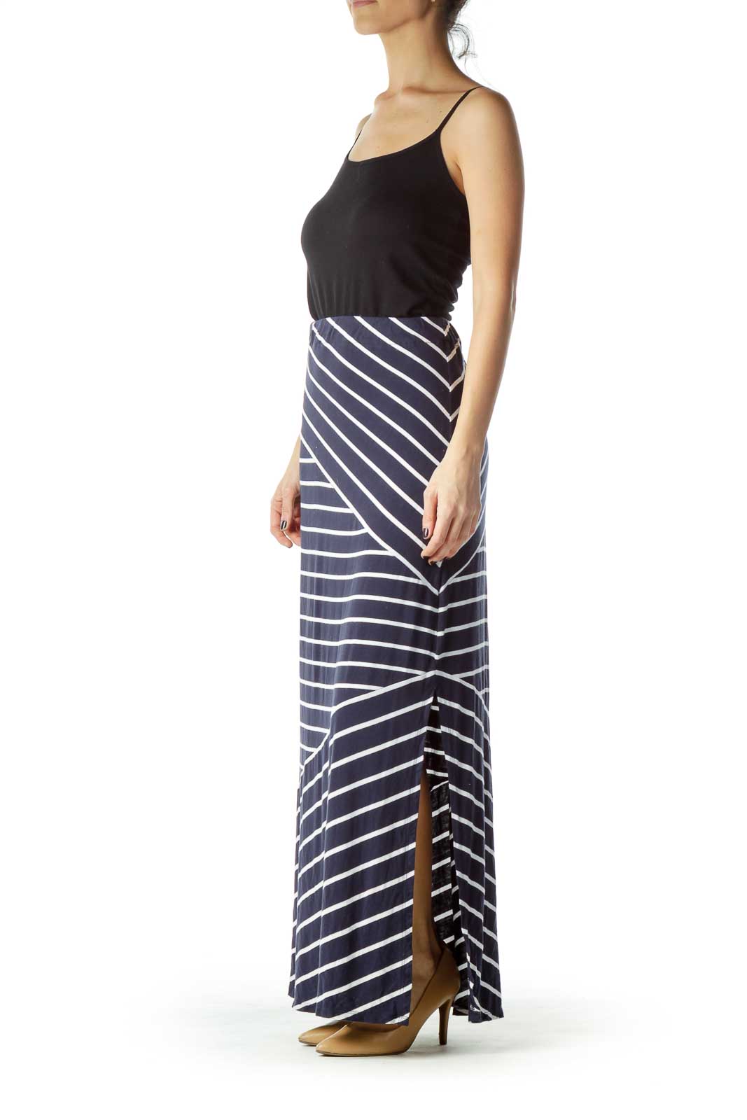 Navy White Stripe Maxi Skirt