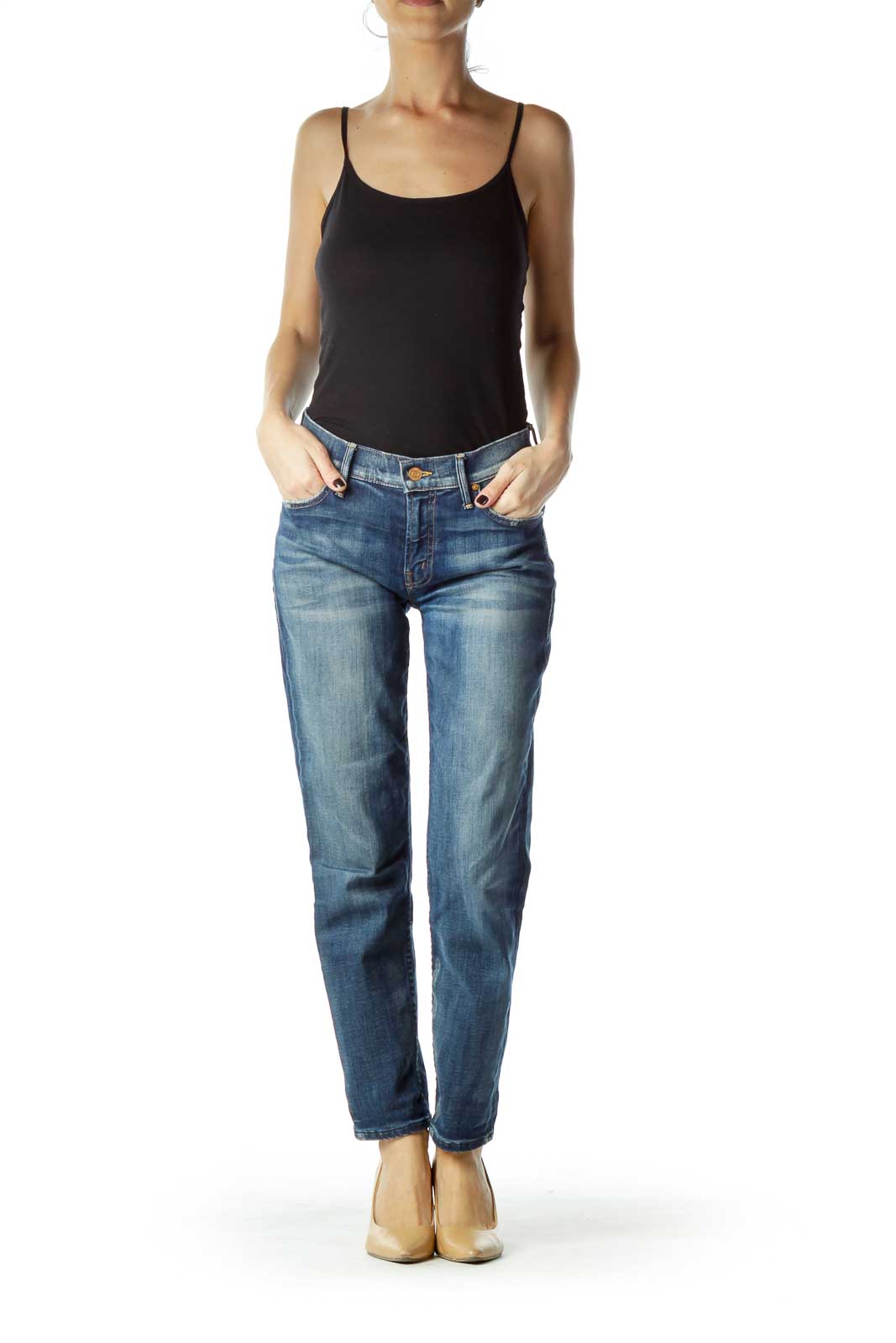 Straight Leg Jean with Distressed Pockets