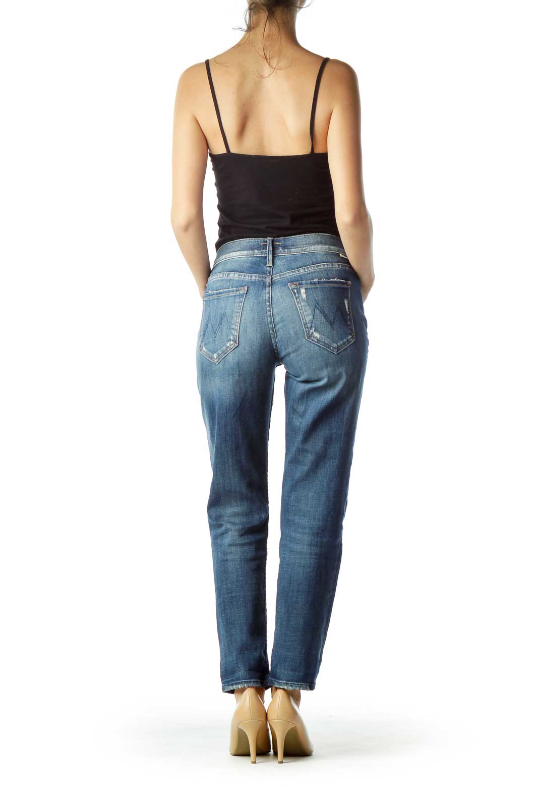 Straight Leg Jean with Distressed Pockets