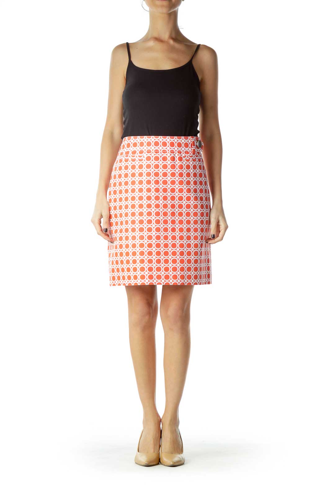 Orange Circle Print Mini Skirt