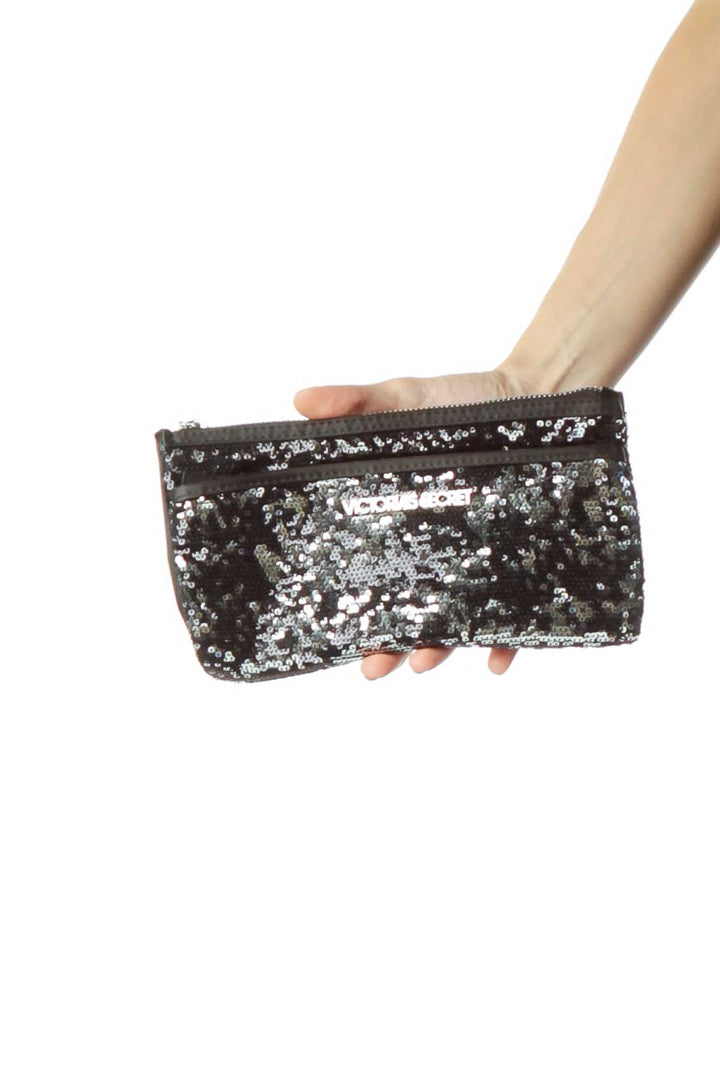 Black Silver Sequined Clutch