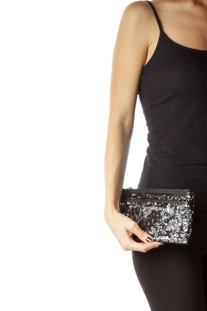 Black Silver Sequined Clutch