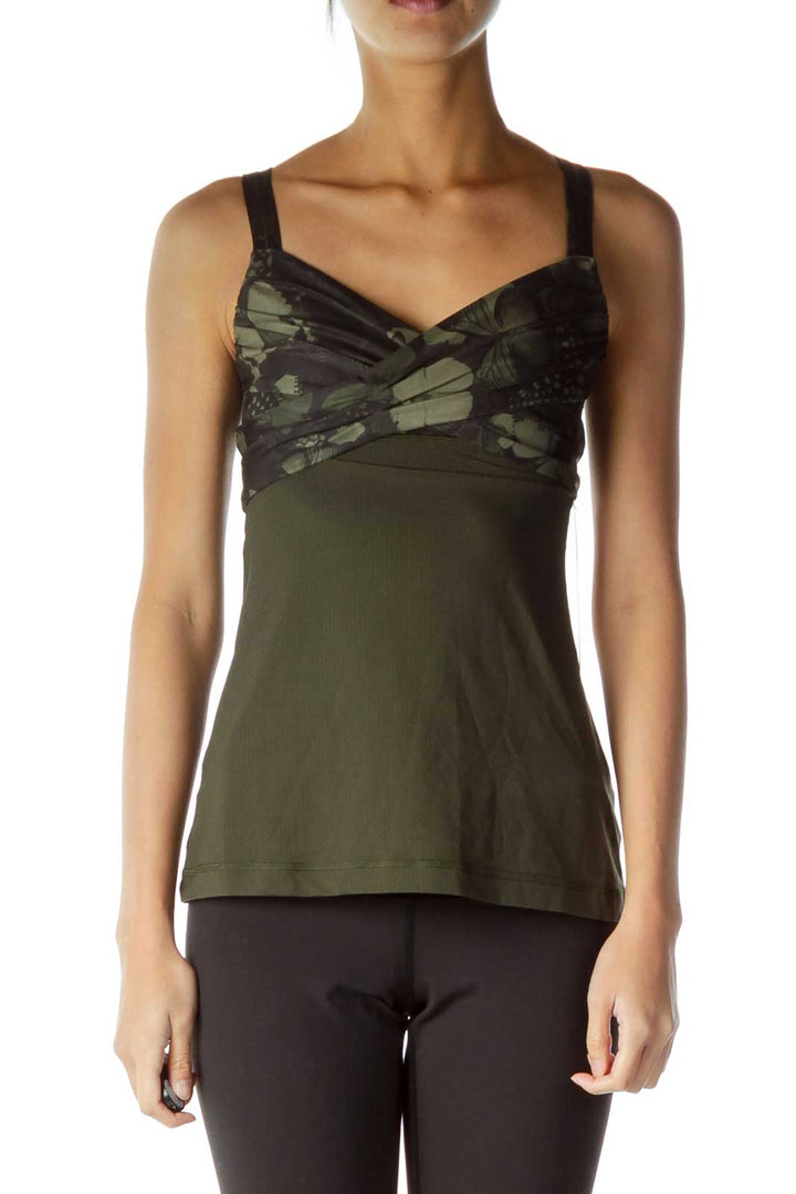 Green Floral Print Racerback Yoga Top