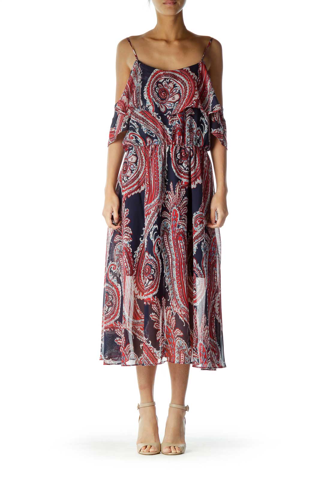 Red Blue Multicolor Print Loose Maxi Dress