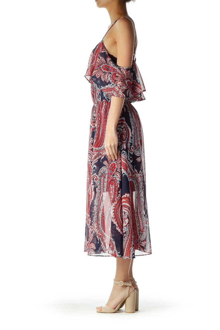 Red Blue Multicolor Print Loose Maxi Dress