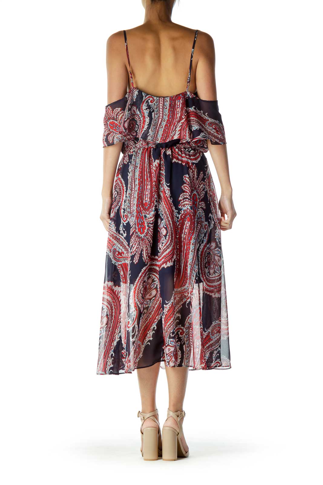 Red Blue Multicolor Print Loose Maxi Dress