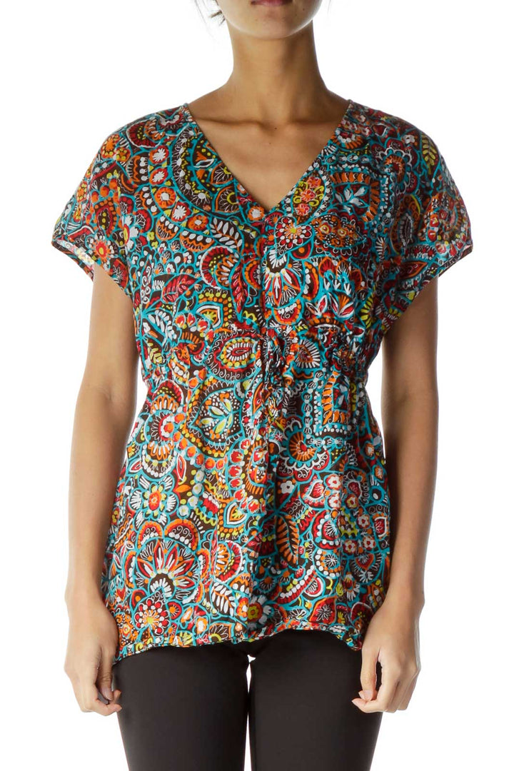 Multi-color Drawstring Blouse