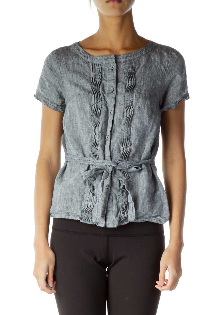 Gray Belted Button Down Top