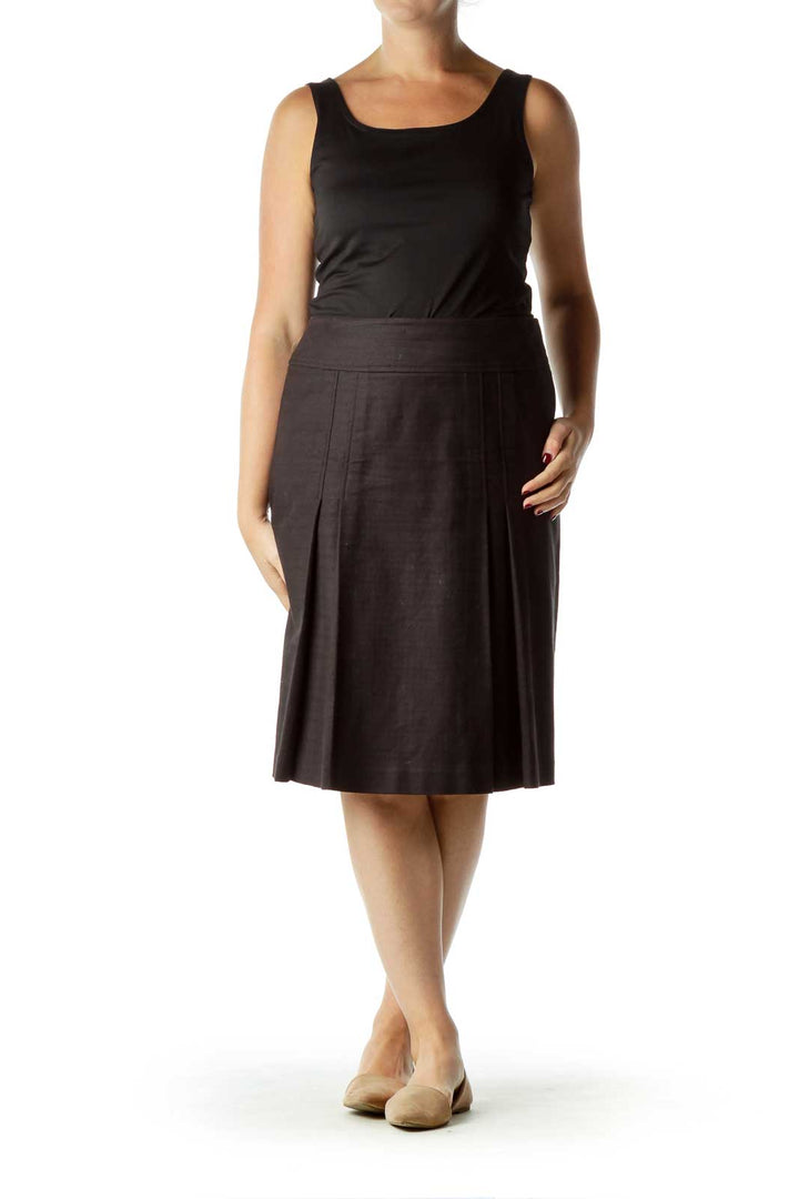 Black Pleat Detailed A-line Skirt