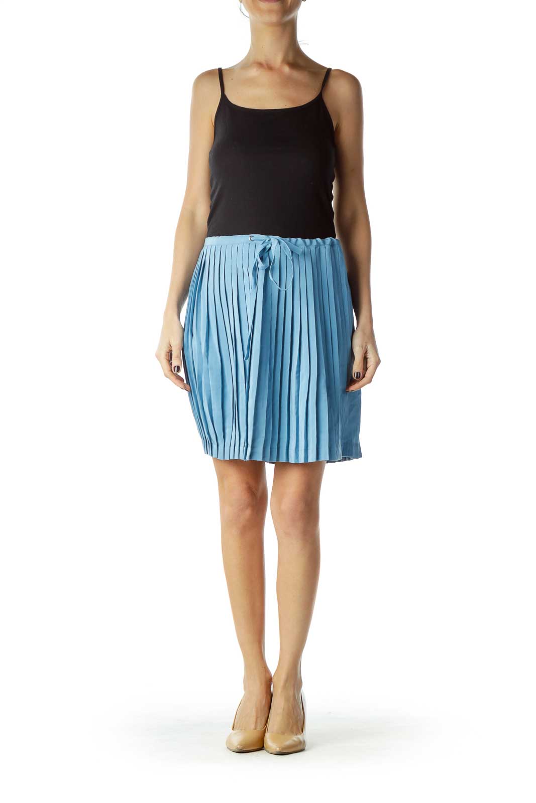 Blue Pleated Mini Skirt