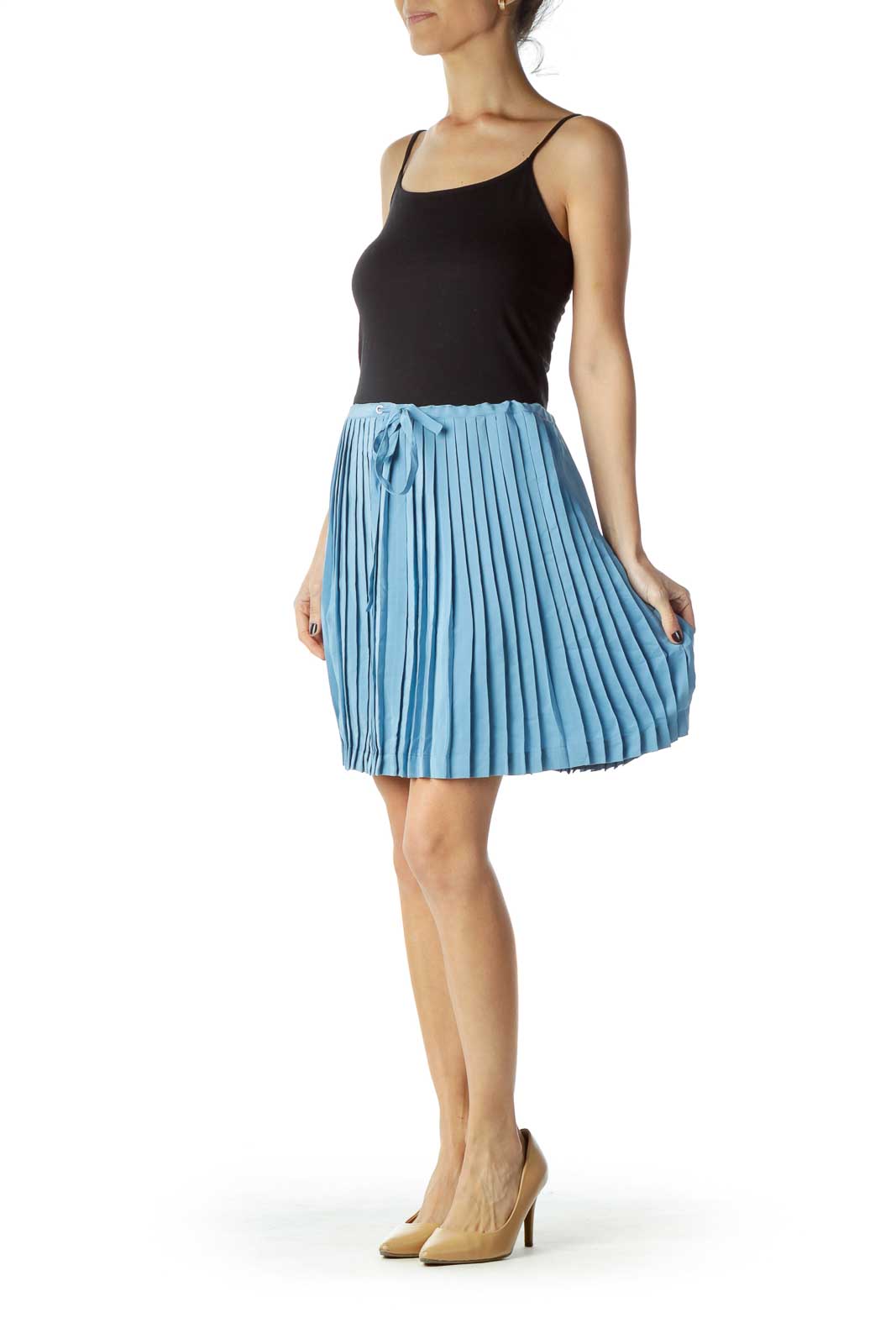 Blue Pleated Mini Skirt