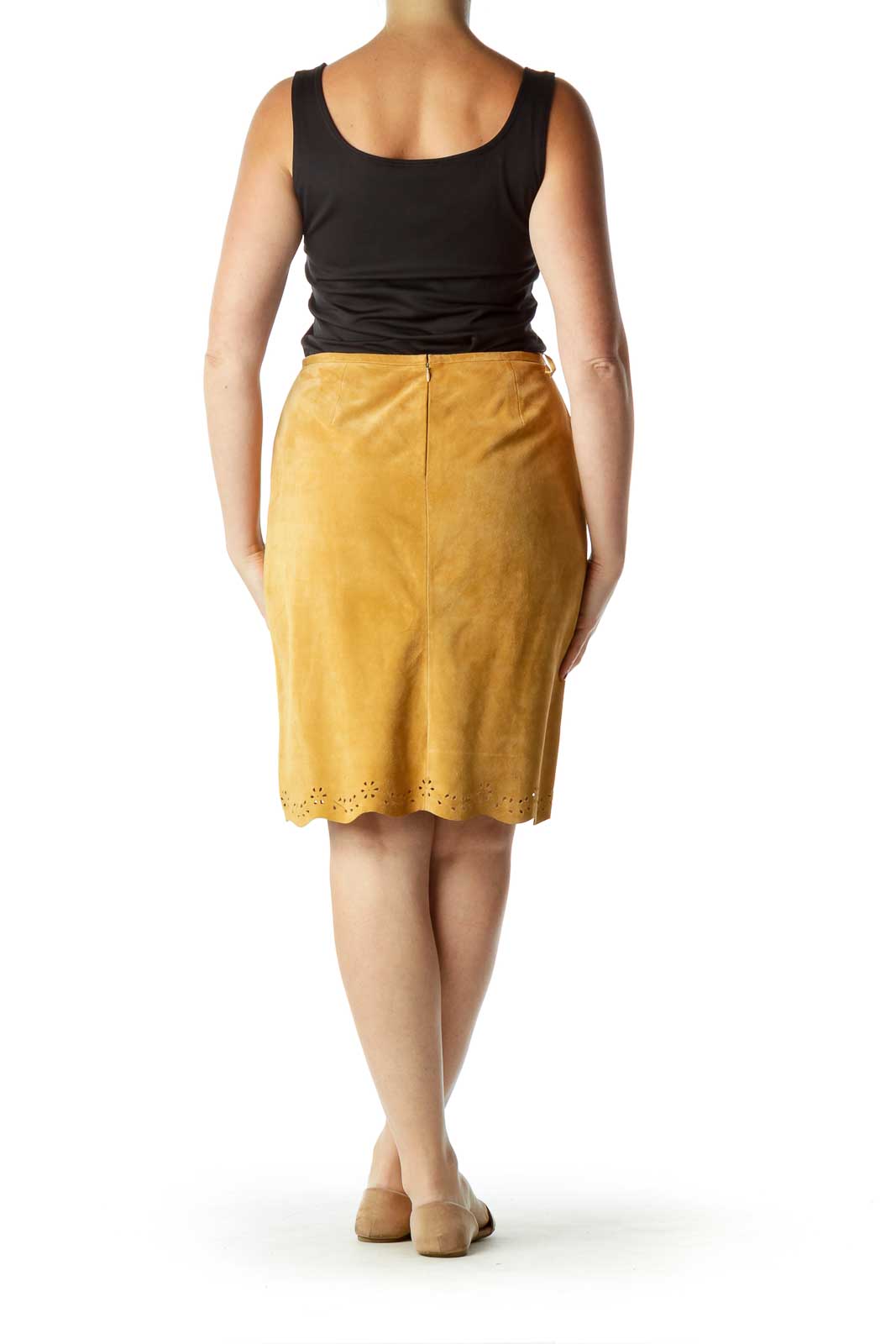 Brown Suede Drawstring Pencil Skirt