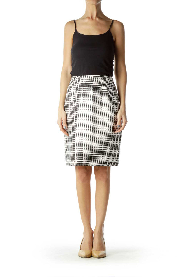 Black White Geometric Print Silk Skirt