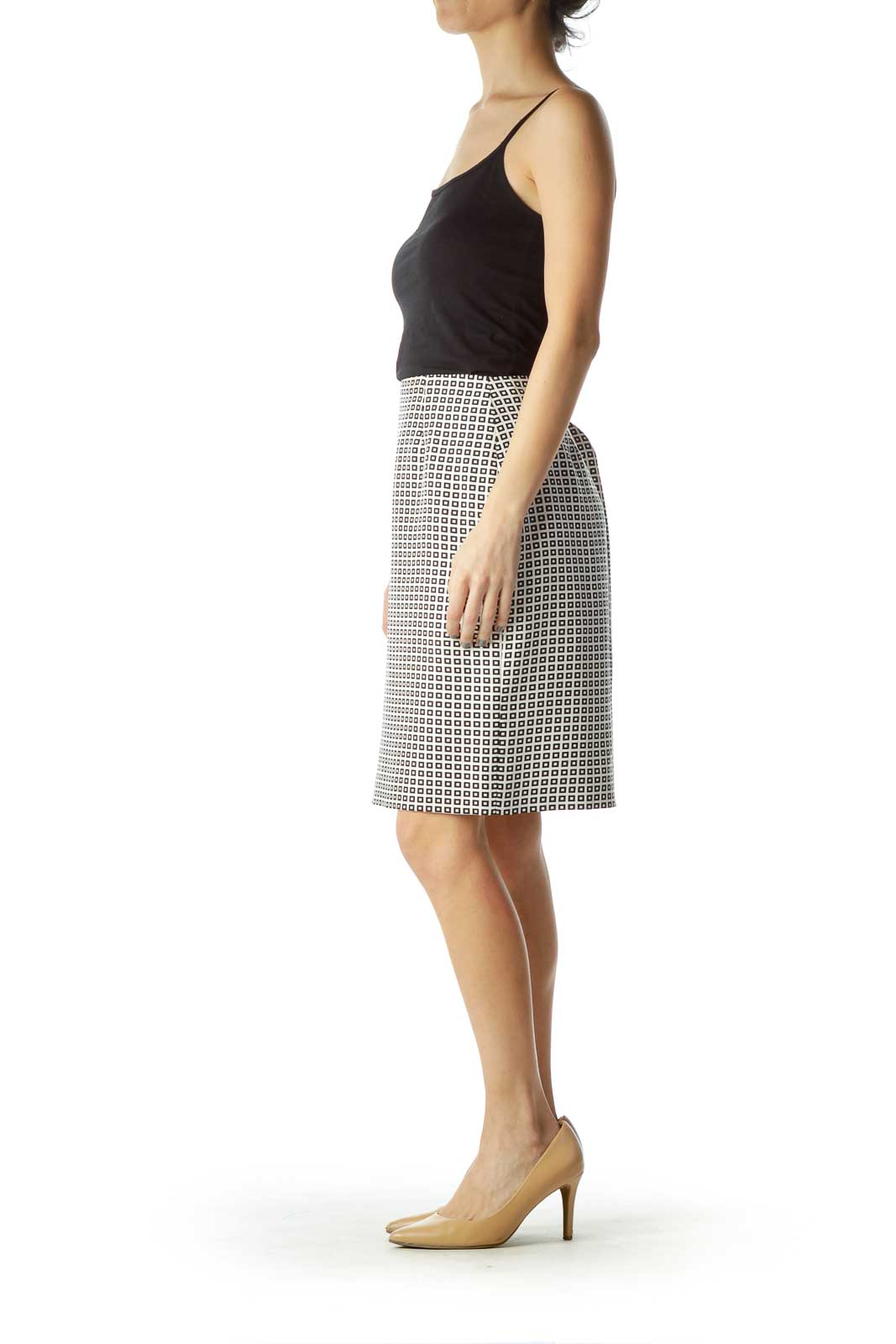 Black White Geometric Print Silk Skirt