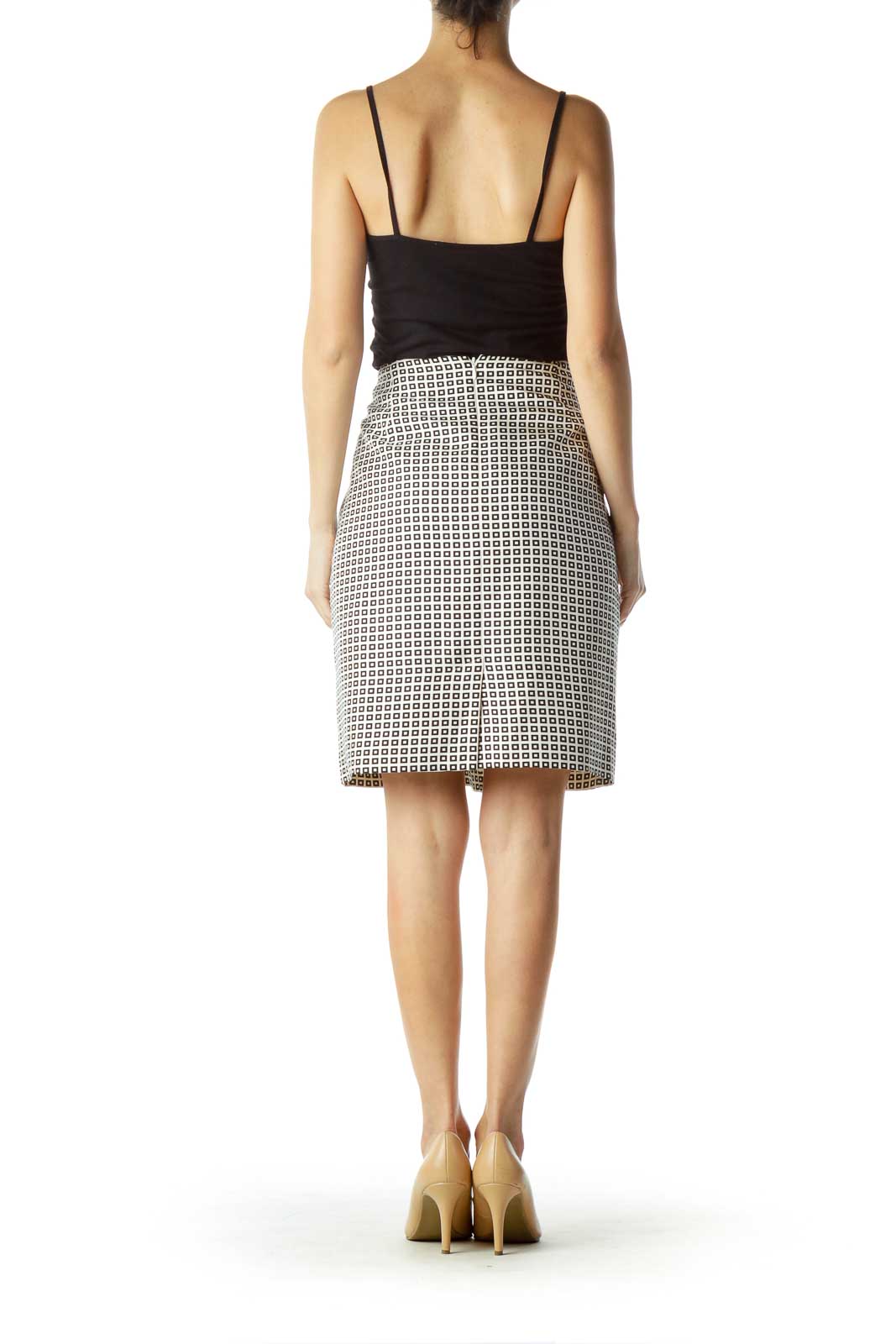 Black White Geometric Print Silk Skirt