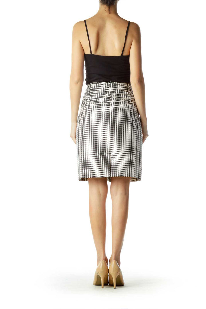 Black White Geometric Print Silk Skirt