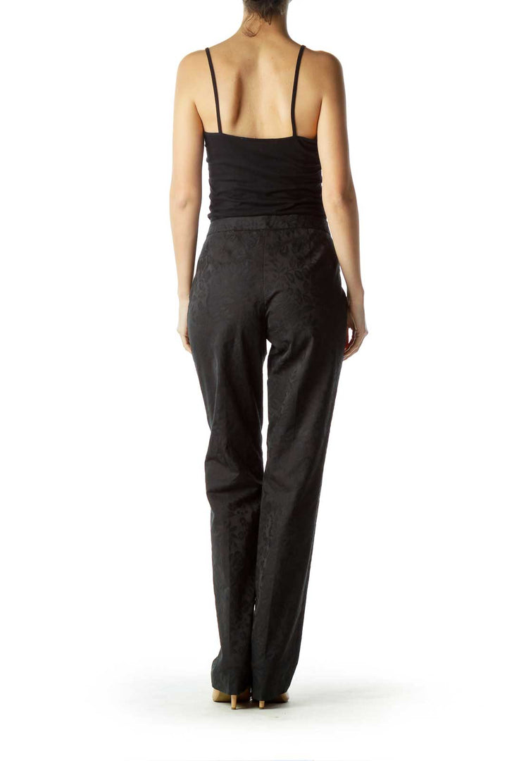 Black Floral Embossed Pants