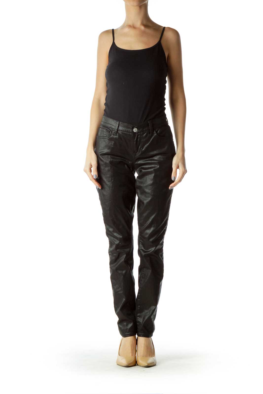 Black Metallic Skinny Jeans