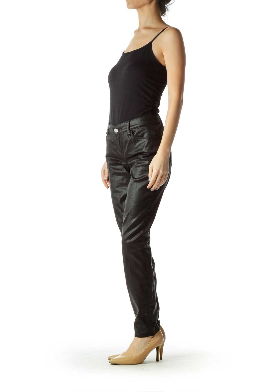 Black Metallic Skinny Jeans