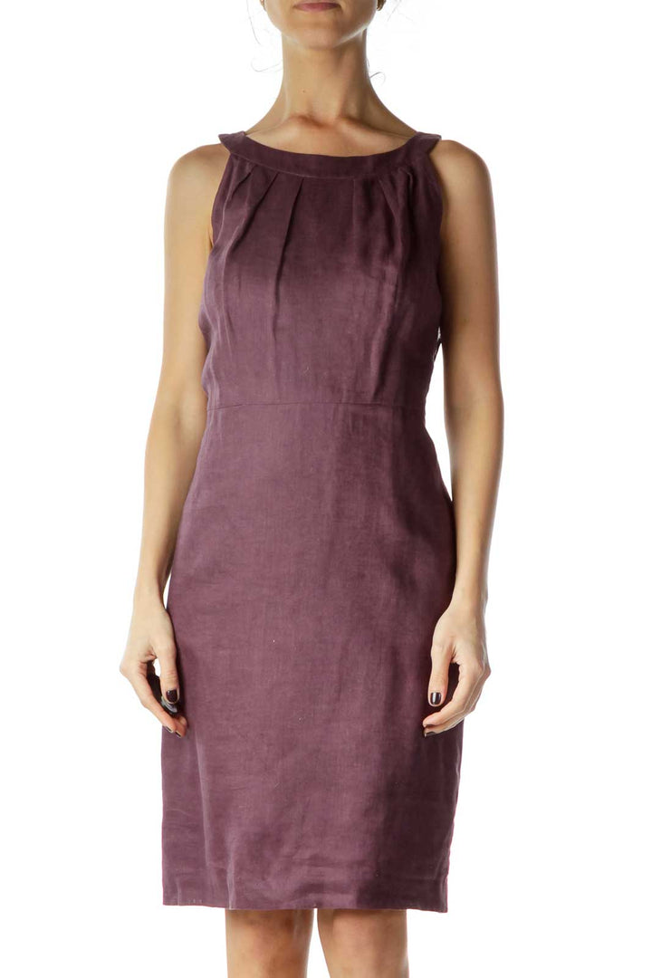 Purple Linen A-line Day Dress