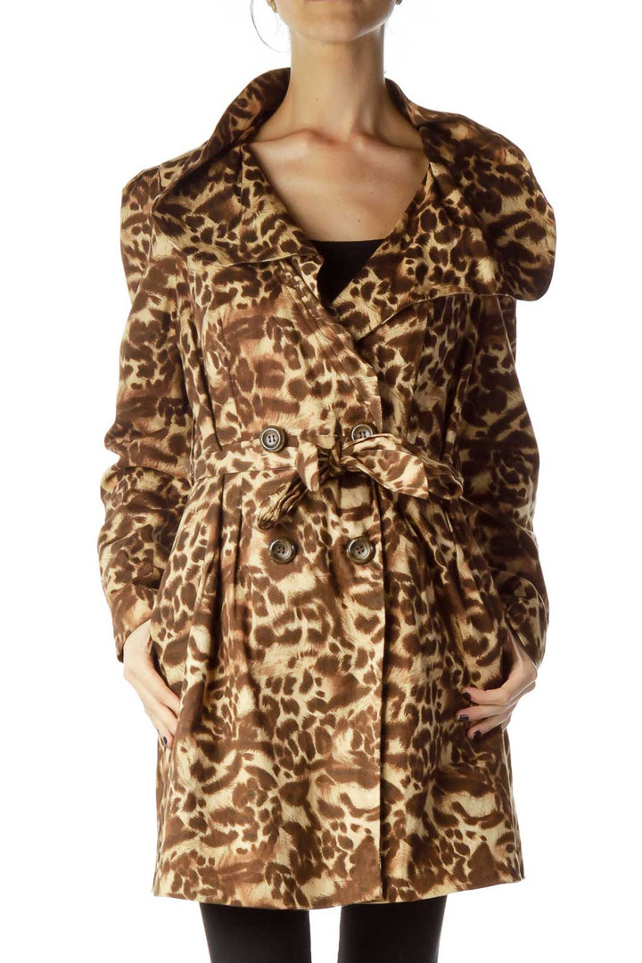 Brown Animal Print Trench Coat