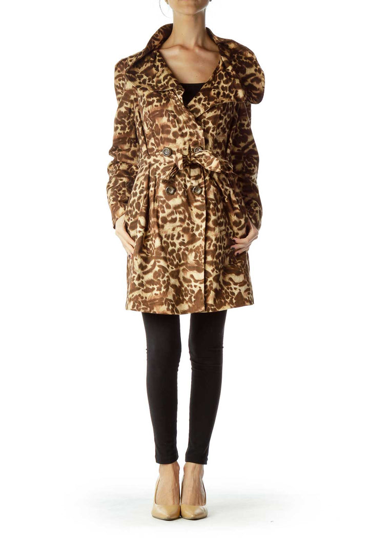 Brown Animal Print Trench Coat