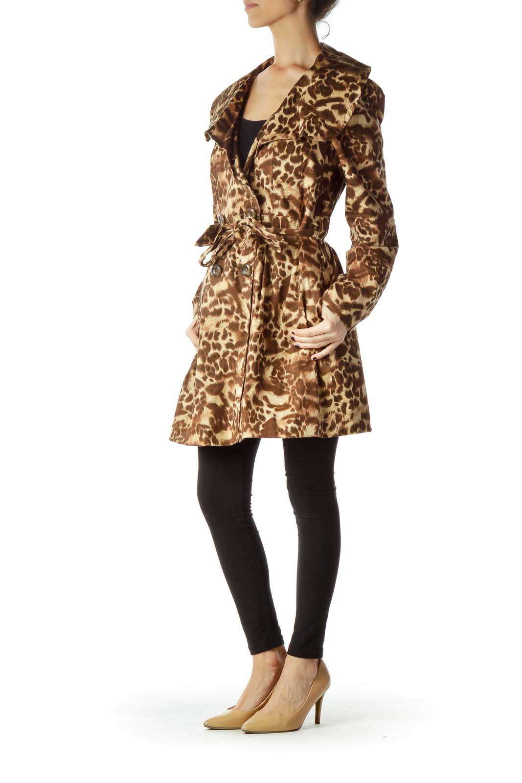 Brown Animal Print Trench Coat