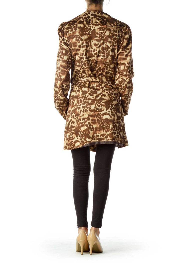 Brown Animal Print Trench Coat