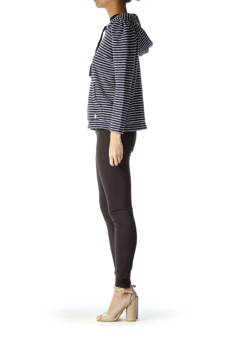 Blue White Striped Hooded Sweater