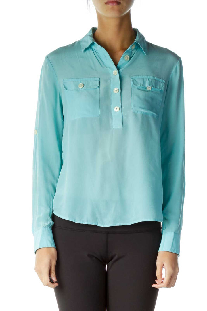 Blue Buttoned Silk Blouse